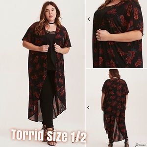 Floral Print Mesh Maxi Kimono